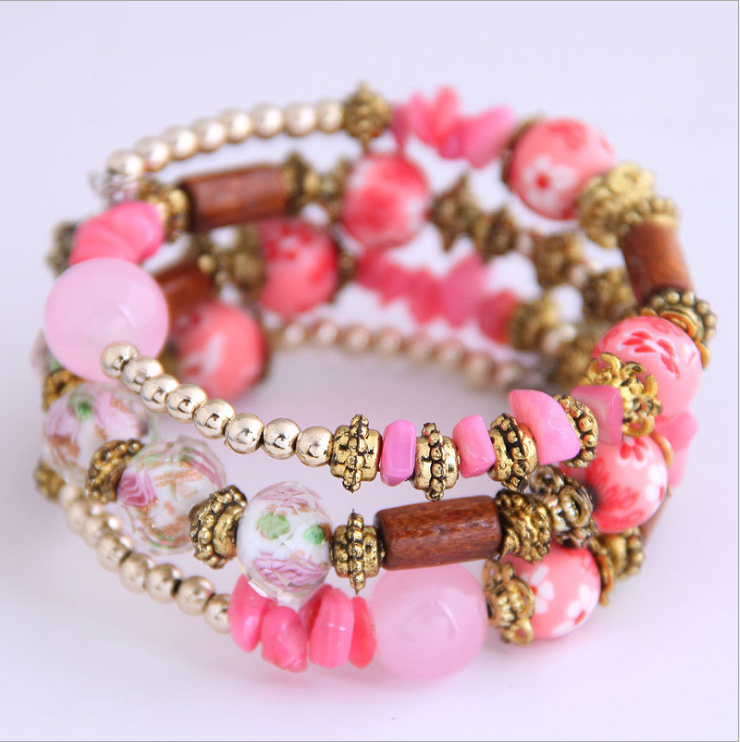 Ladies Retro Tassel Round Bead Creative Multilayer Bracelet