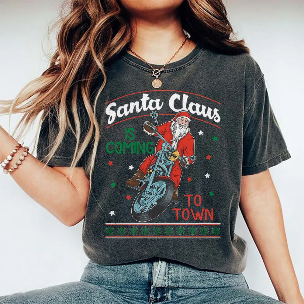 Unisex Santa Claus Printed Washed Tee