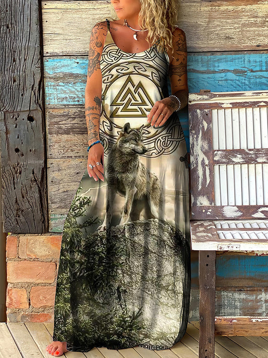 Women'S Vintage Valknut Vikings V Neck Dress