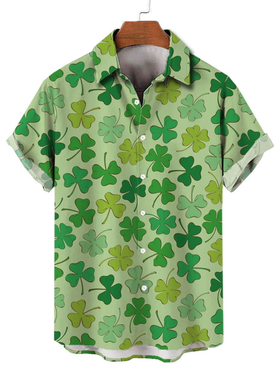 Men's Holiday Casual St. Patrick Lapel Short Sleeve Shirt