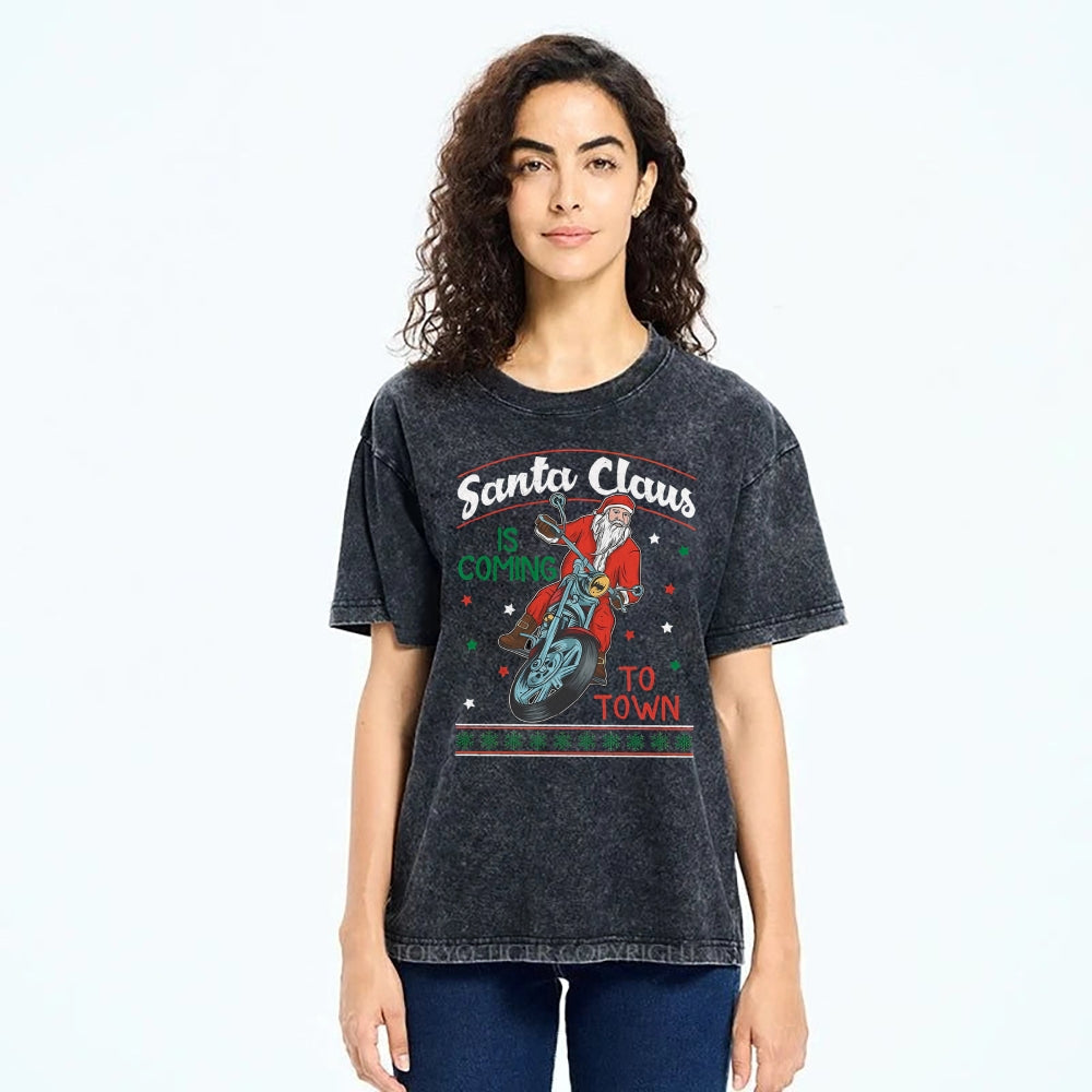 Unisex Santa Claus Printed Washed Tee