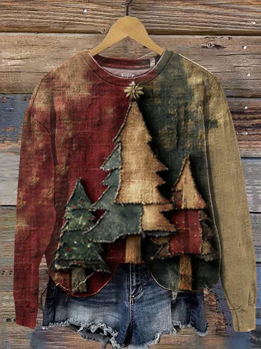 Vintage Christmas Tree Art Print Casual  Sweatshirt