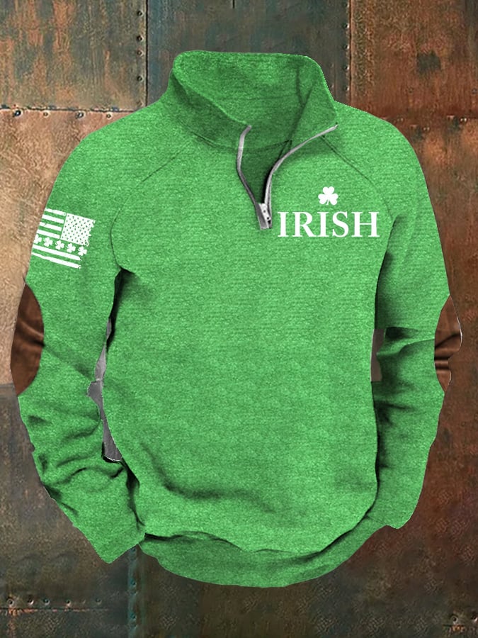 Men's Flag St. Patrick's Shamrock Raglan Zip-Up Sweatshirt