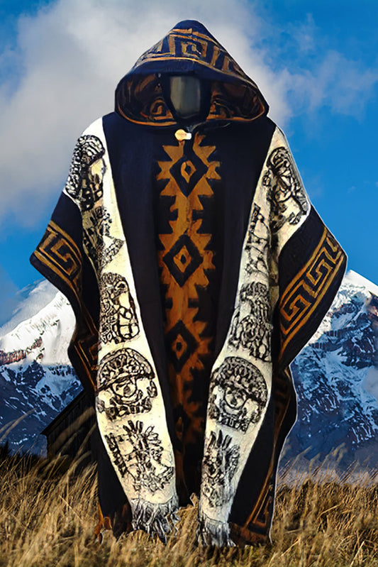 Ethnic Tribal Totem Navy Blue Knitted Cloak