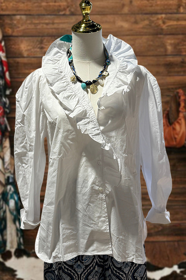 Vintage Ruffle Solid Shirt