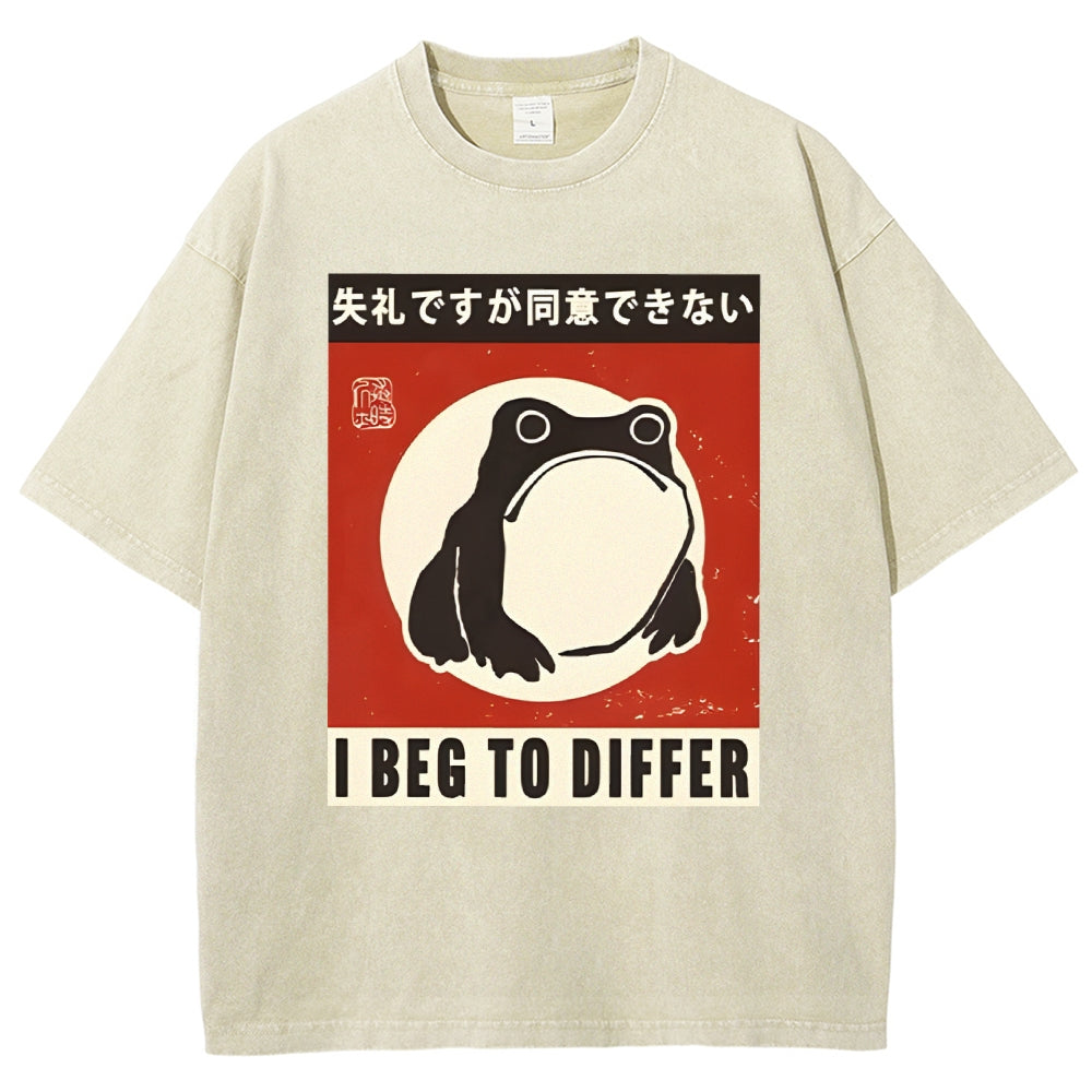 Unisex Japanese Style Frog Printed Washed Tee