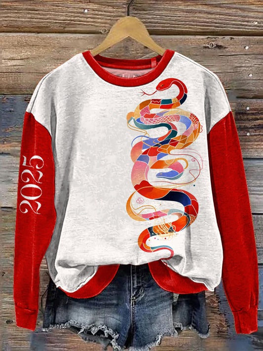 2025 Year Of The Snake Graphic Printed Casual Sweatshirt