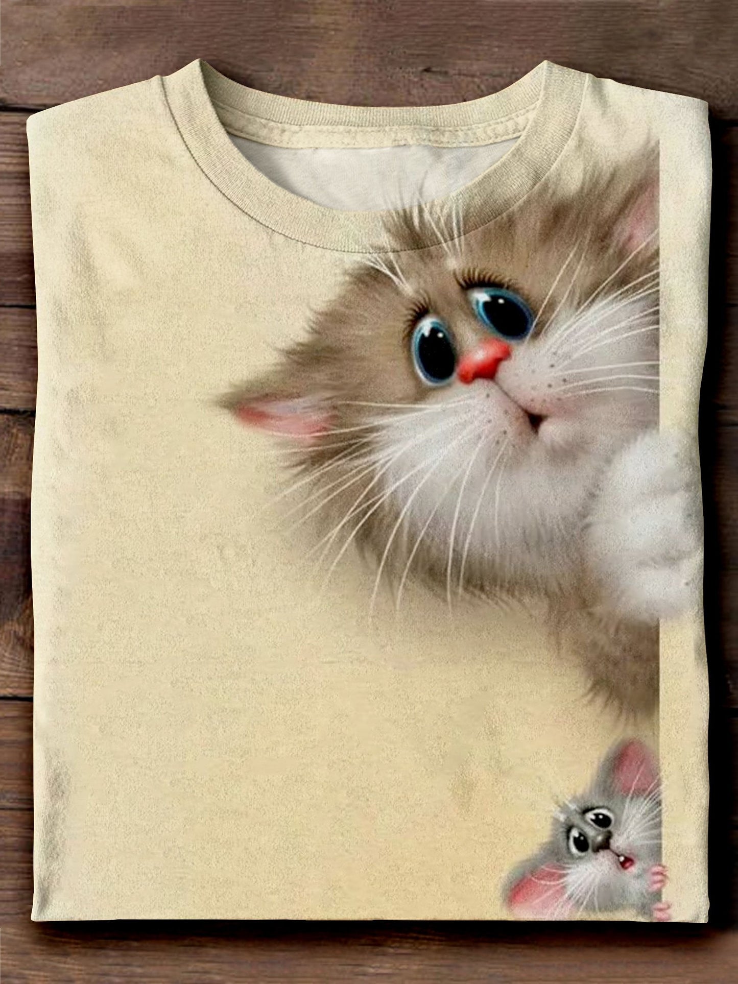 Cute Cat Mouse Art Print Casaul Short Sleeve T-shirt