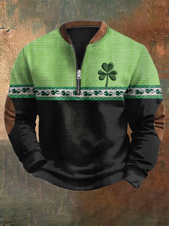 Men's St. Patrick's Day Print Zipper Collar Sweatshirt