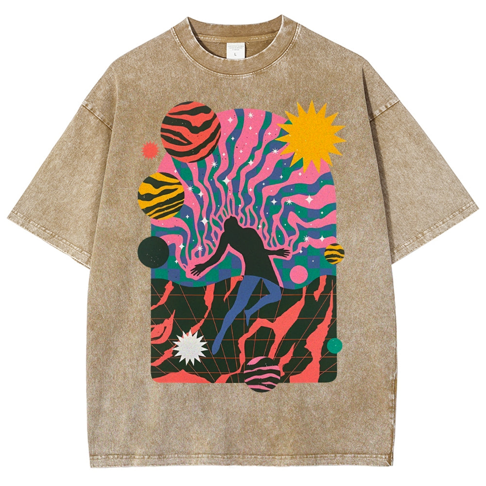 Unisex Art Design Dystopia Printed Washed Tee