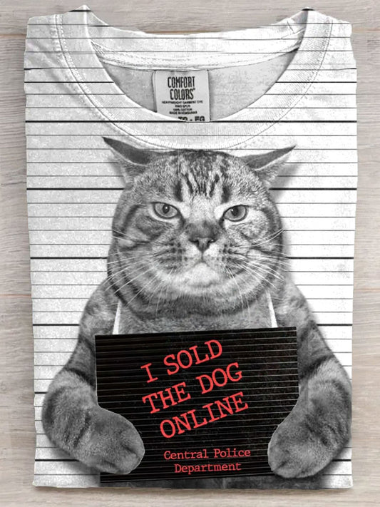 Funny Cat I Sold The Dog Art Print Casaul Short Sleeve T-shirt