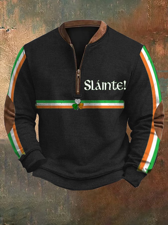 Men's St. Patrick's Day Print Zipper Collar Sweatshirt