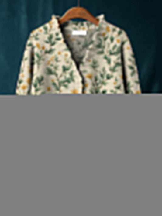 Women's Vintage Floral Art Print Casual Pullover Sweater