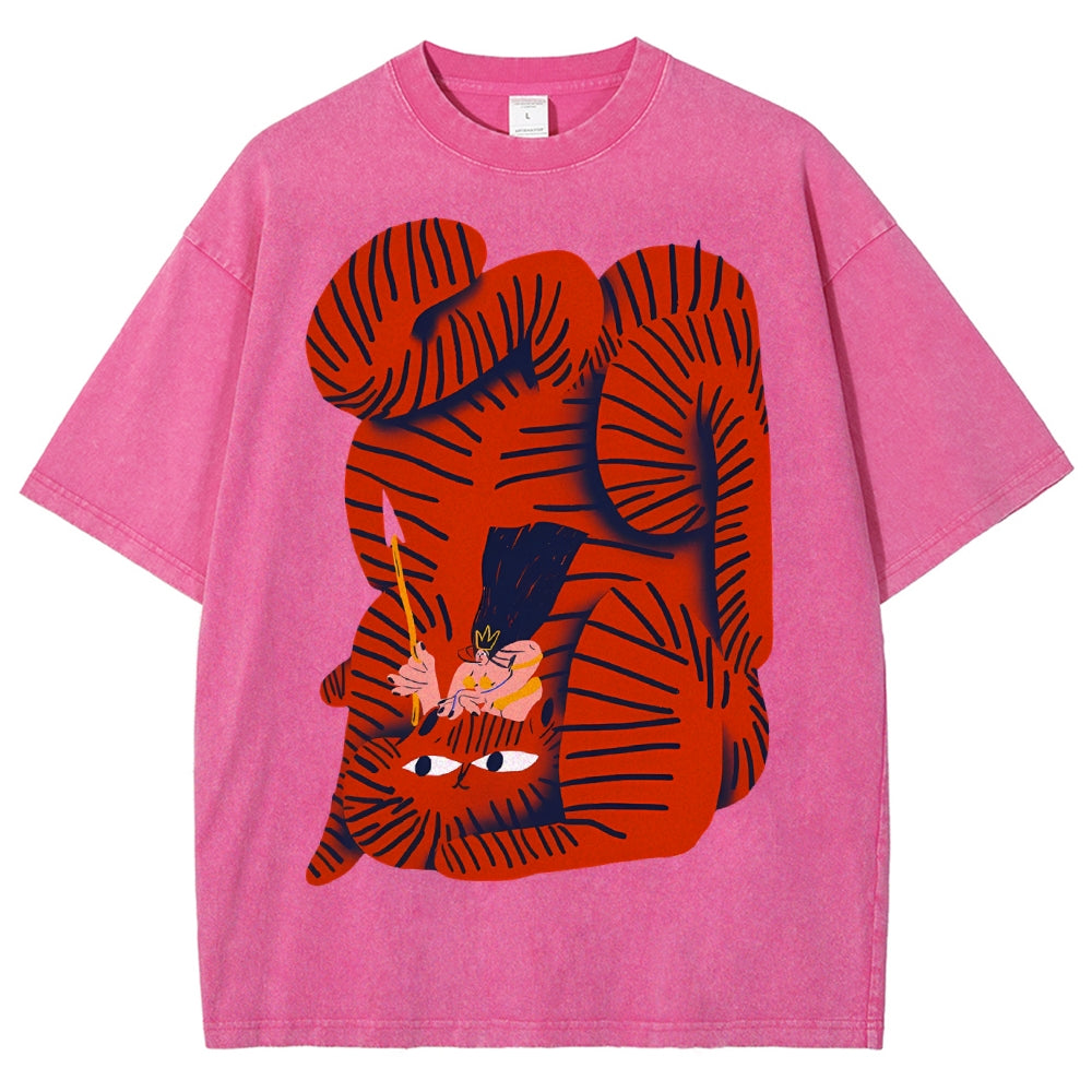 Unisex Vintage Cat Printed Washed Tee