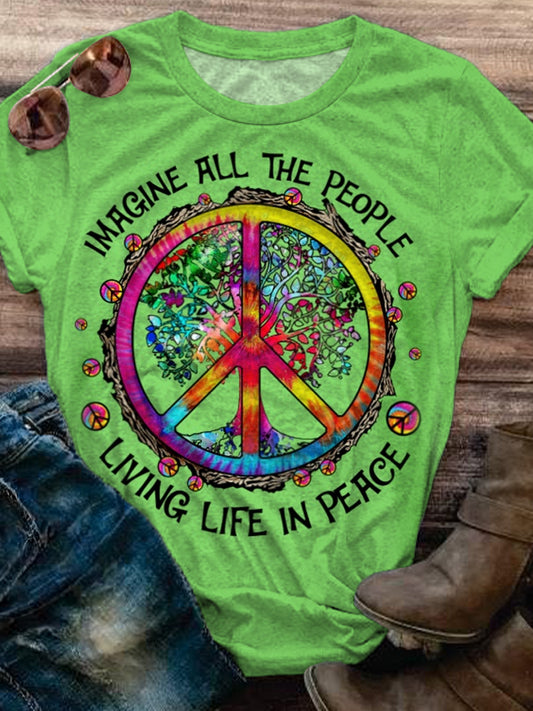 Women's Hippie All The People Classic Print Casual Crew Neck T-shirt