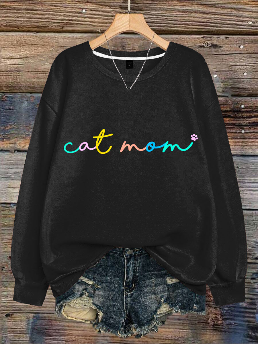 Cat Mom Print Casual Sweatshirt