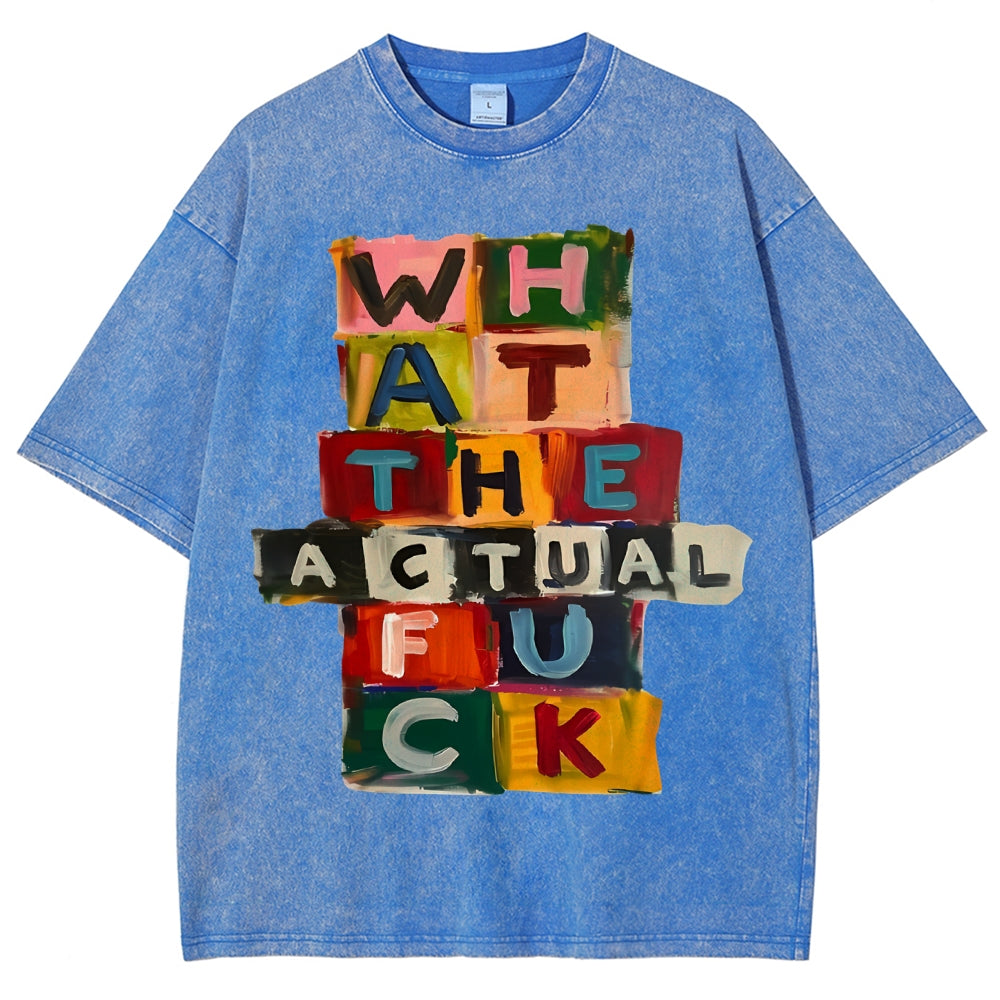 Unisex Colored Letters Printed Washed Tee