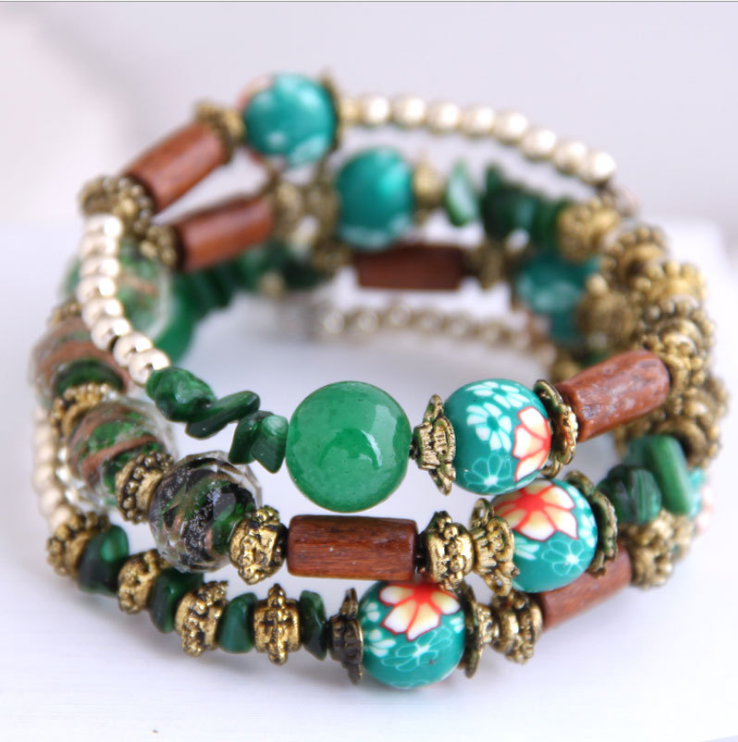 Ladies Retro Tassel Round Bead Creative Multilayer Bracelet