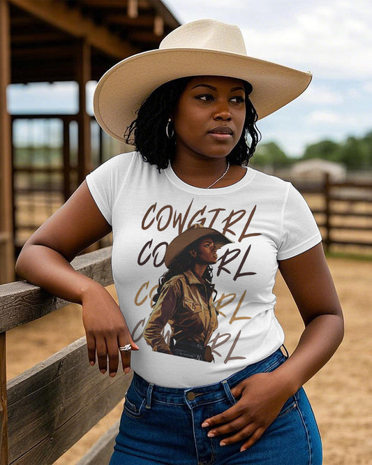 Melanin Cowgirl Crew Neck Short Sleeve Cotton T-shirt