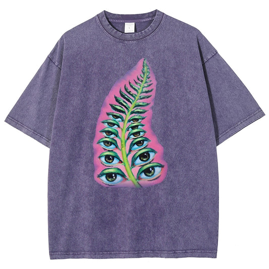 Unisex Seeds Of Thought  Art Leaf Eyes Printed Washed Tee