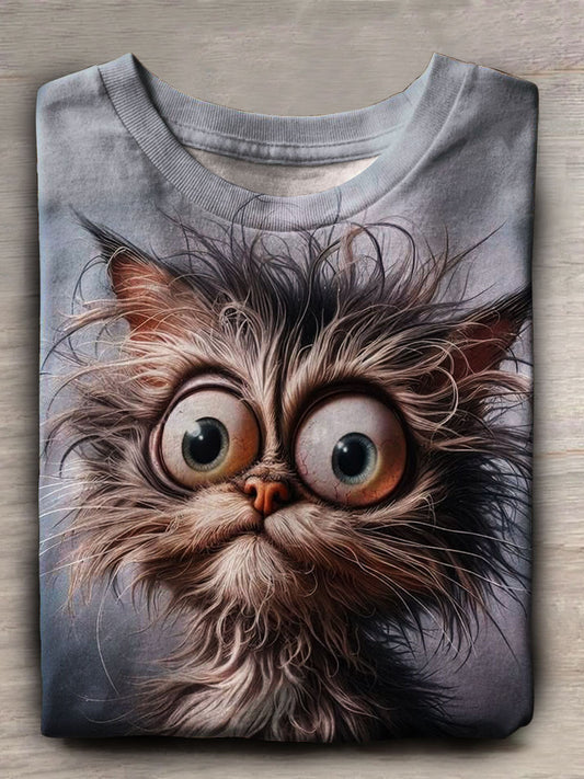 Funny Cat Print Casual Short Sleeve Top