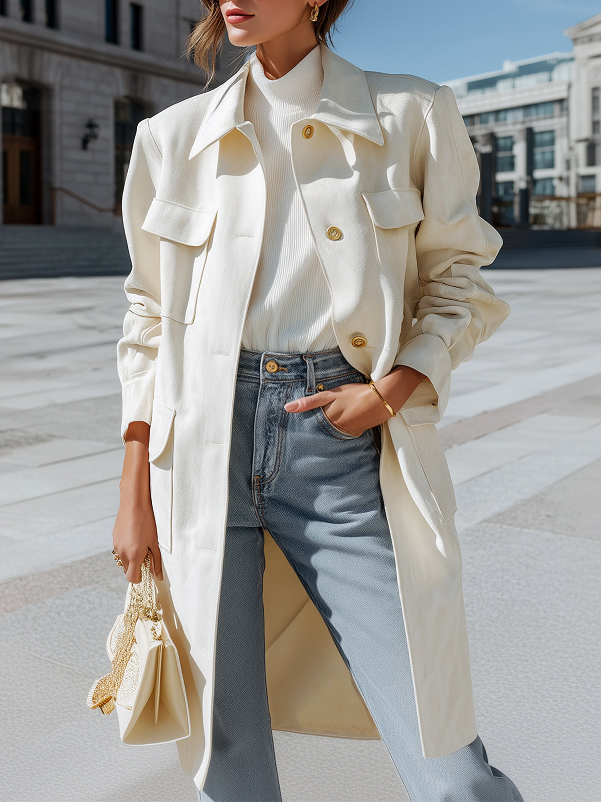 Taidalw Chic Casual Faux Suede Lapel Single-breasted Multi-pocket Oversized Trench Coat