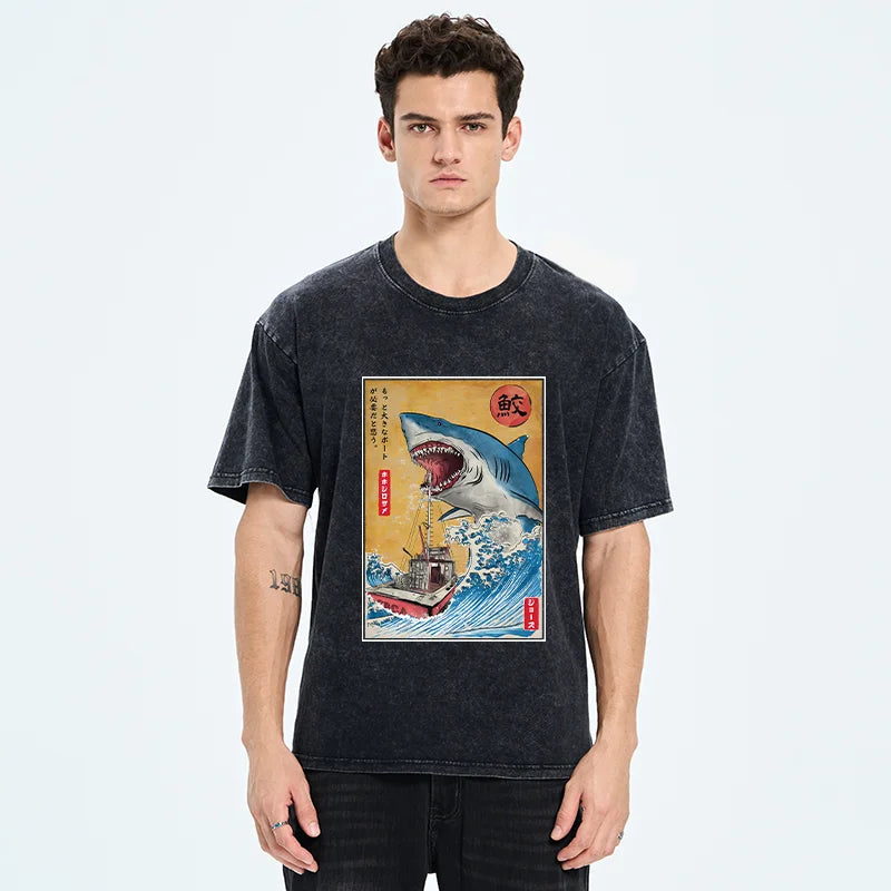 Ukiyoe Shark Japan Washed T-Shirt