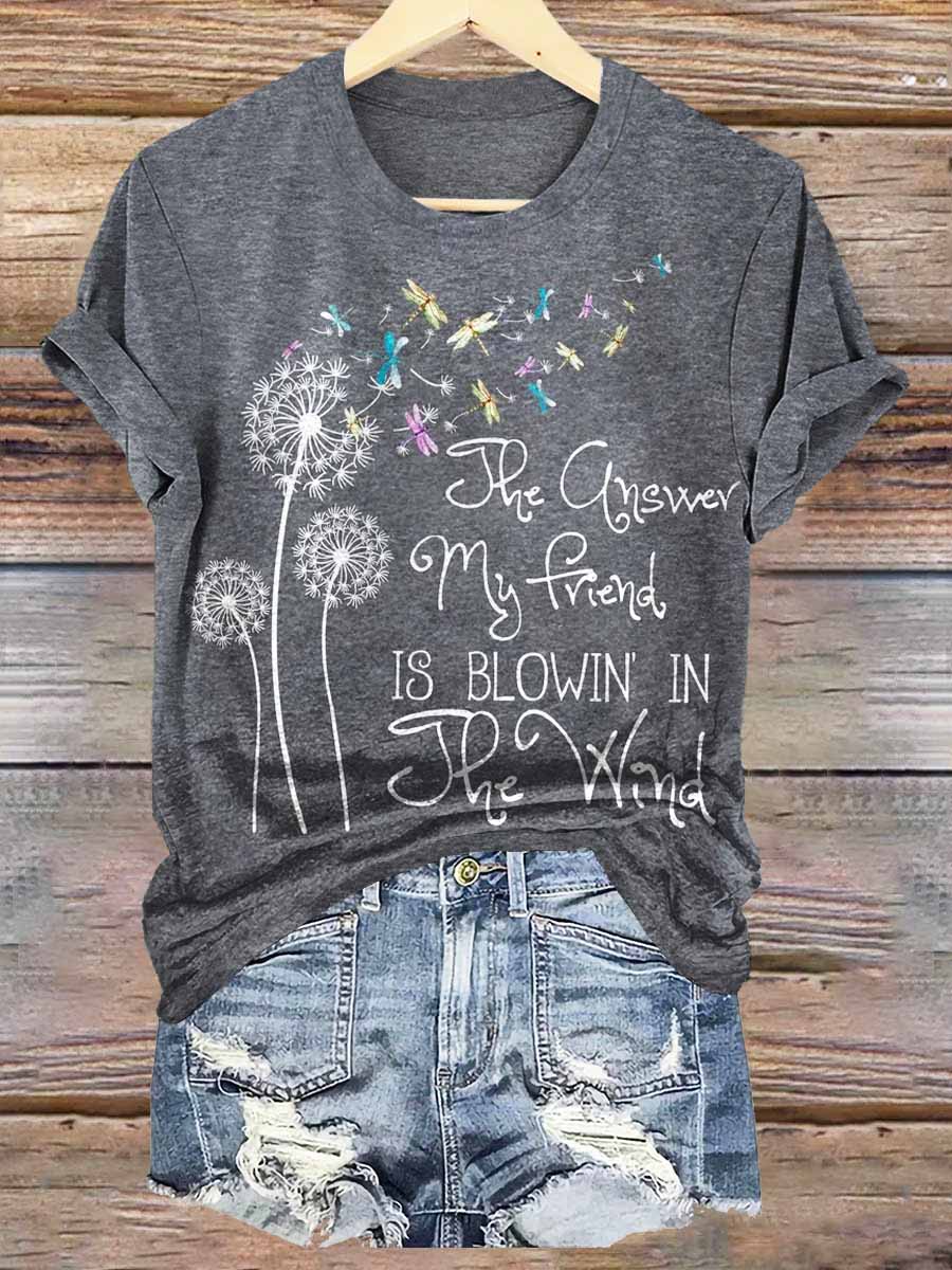 Women's Blowin' In The Wind Print Crew Neck T-shirt