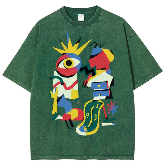 Unisex Geometry Printed Washed Tee