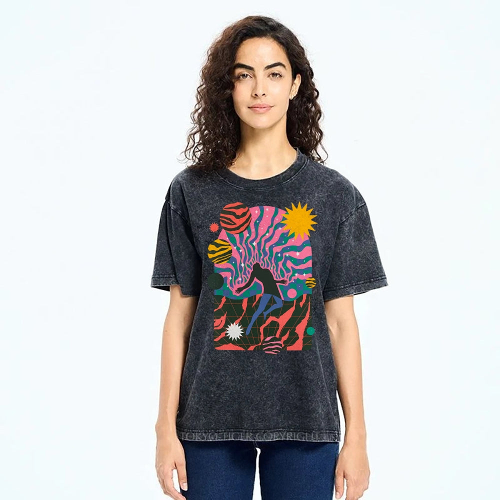 Unisex Art Design Dystopia Printed Washed Tee