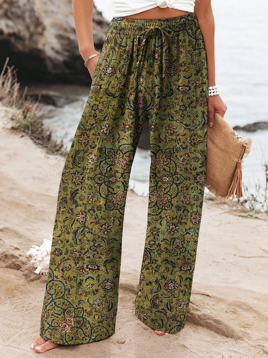 Women's Vintage Ethnic Art Printed Cotton And Linen Casual Pants