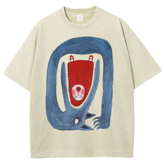 Unisex Cartoon Animals Printed Washed Tee