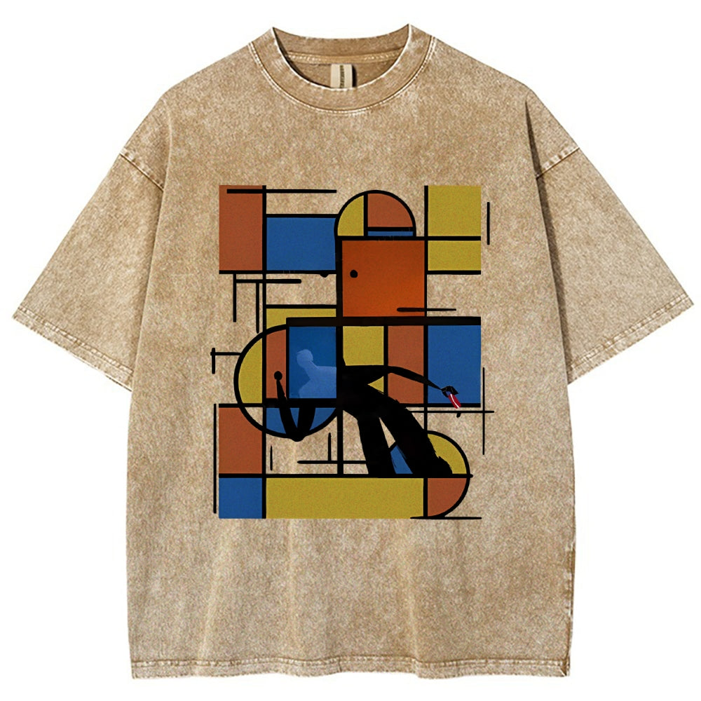 Unisex Geometry Printed Washed Tee