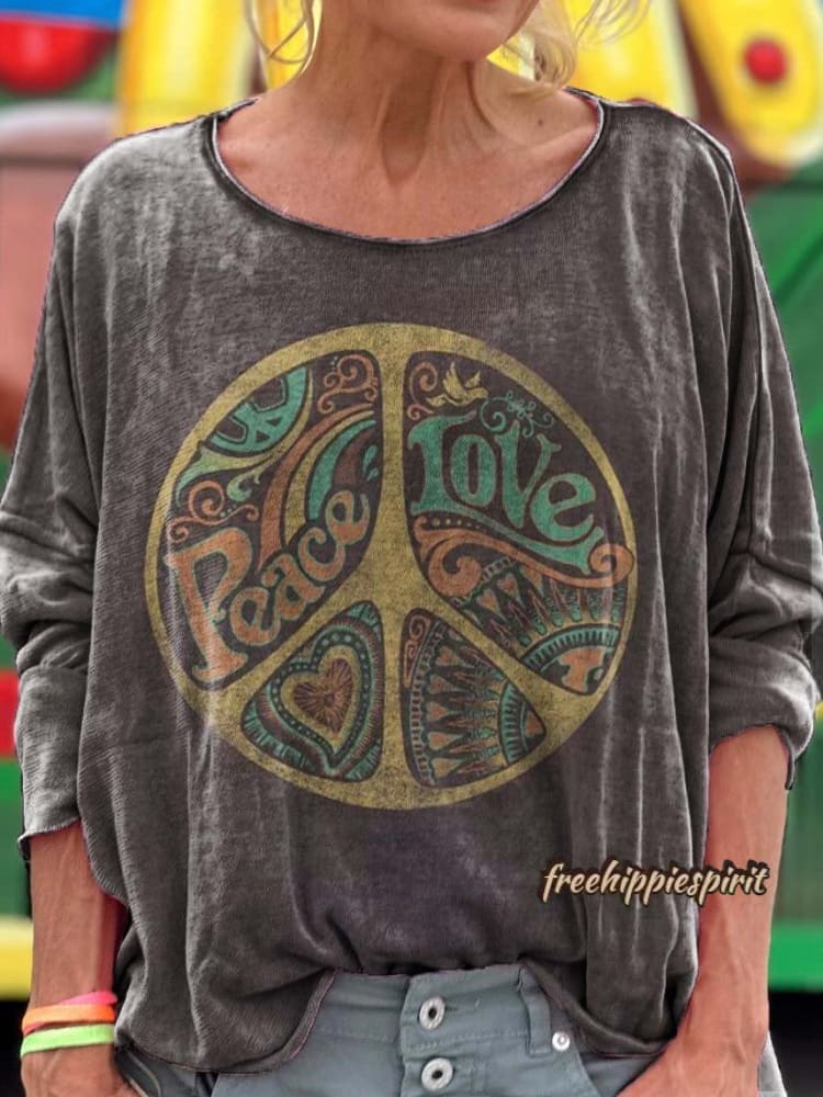 Women's Hippie Art Print Casual Pullover Sweater