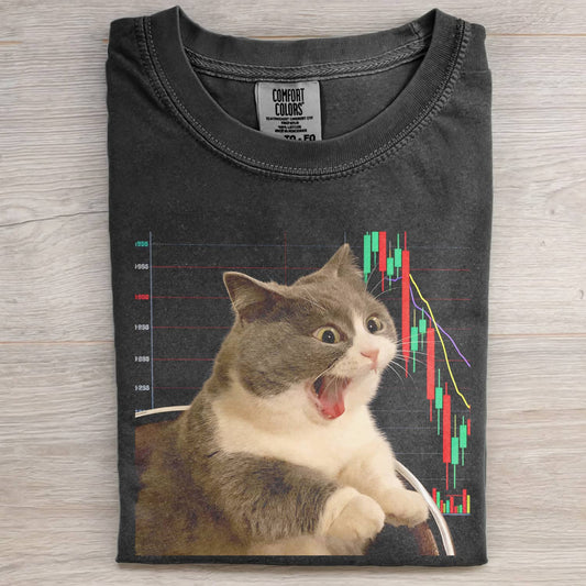 STOCK MARKET SAD CAT MEME T-SHIRT