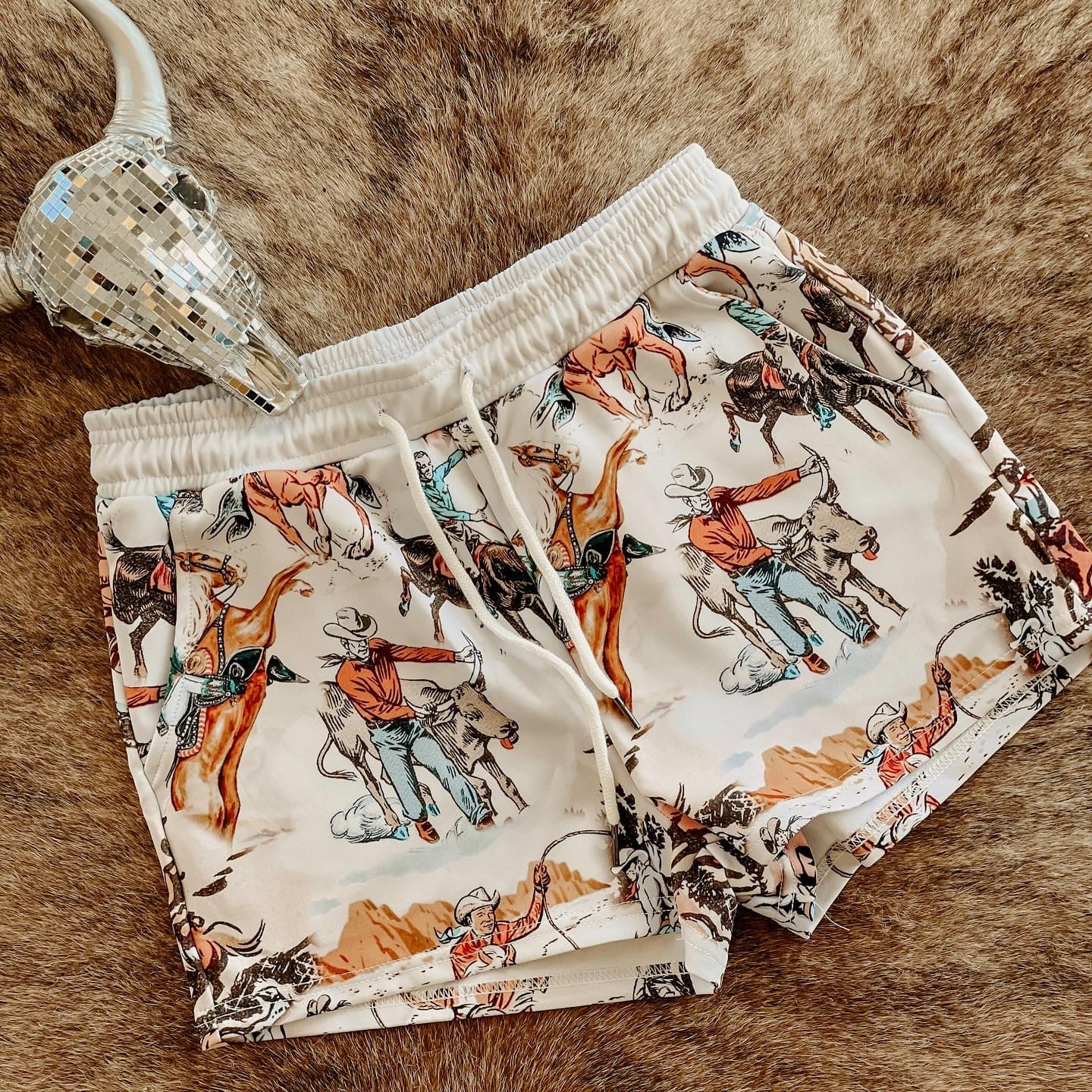 Fashion Women's Denim Ranch Print Comfort Shorts