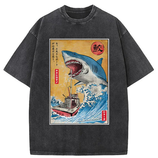 Ukiyoe Shark Japan Washed T-Shirt