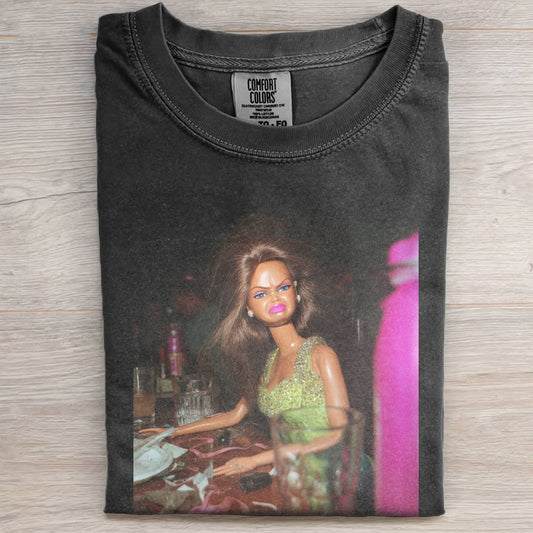 BLACK DOLL FACE DEPRESSED PARTY MESSY TEE