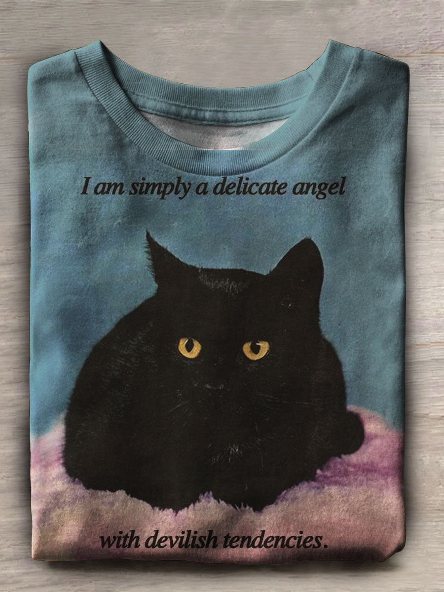 I Am Simply Delicate Angel with Devilish Tendencies Print Casual Short Sleeve Top