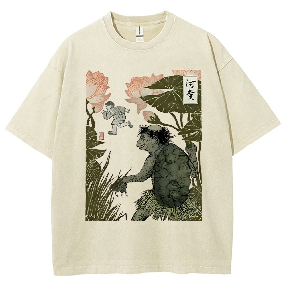 Unisex Japanese Kappa Printed Washed Tee