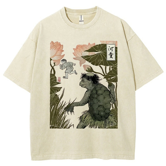 Unisex Japanese Kappa Printed Washed Tee
