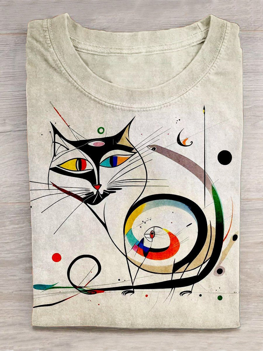 Funny Picasso Abstract Cat Art Design T-shirt