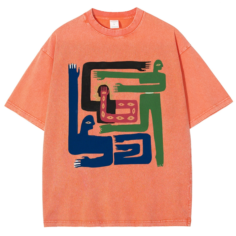 Unisex Abstract Body Art Printed Washed Tee