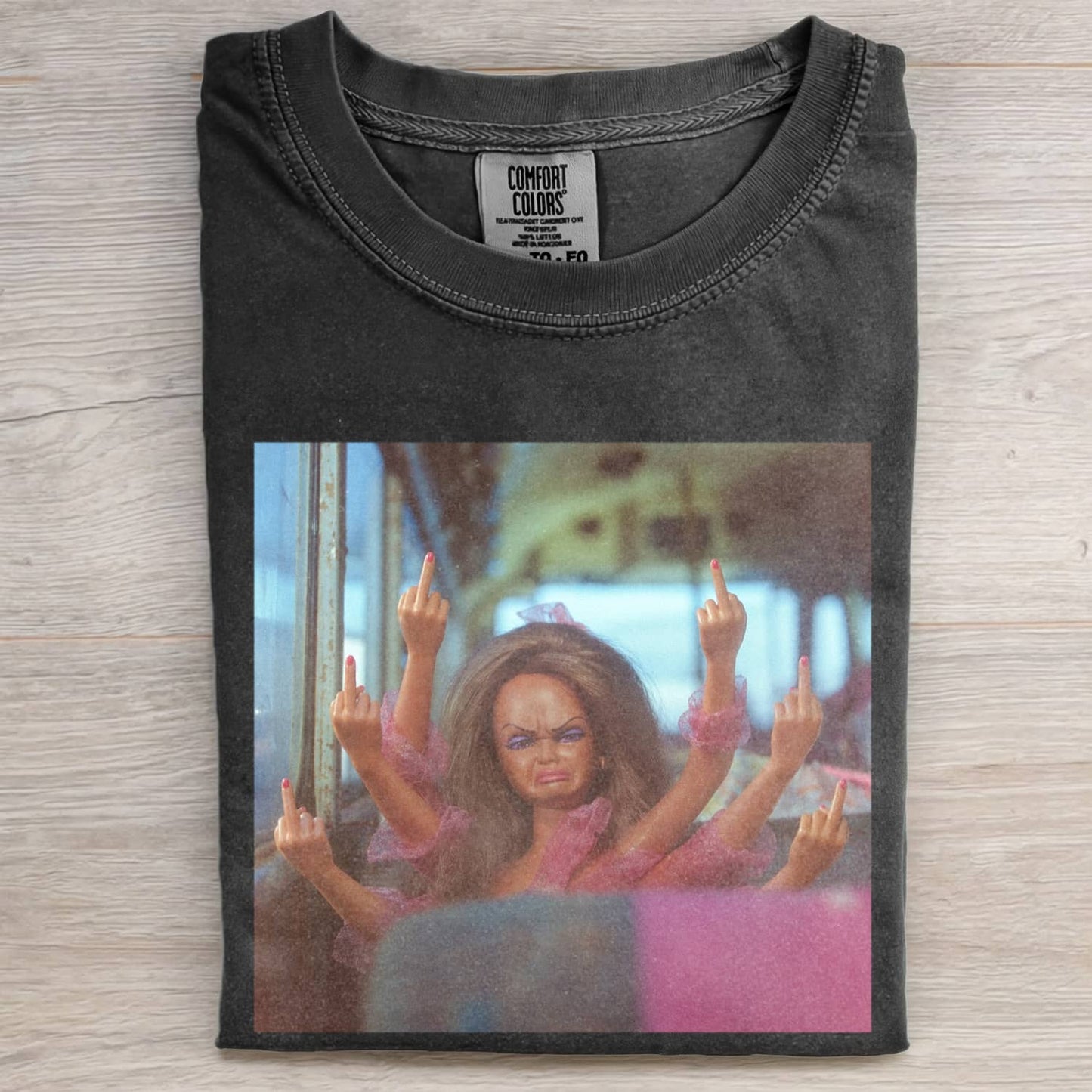 MIDDLE FINGER DISGUSTED DOLL GIRL FACE MEME TEE