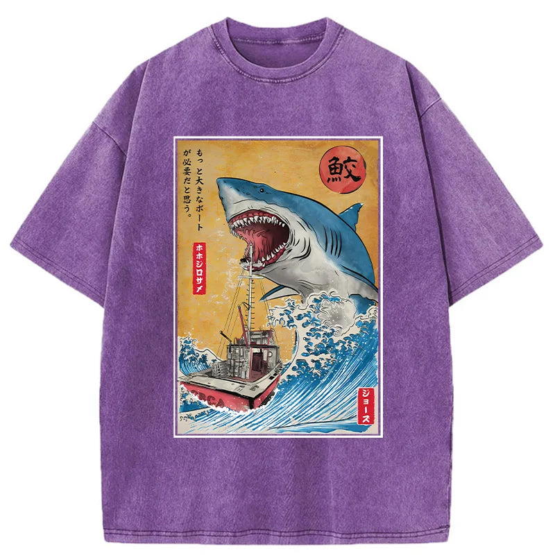 Ukiyoe Shark Japan Washed T-Shirt