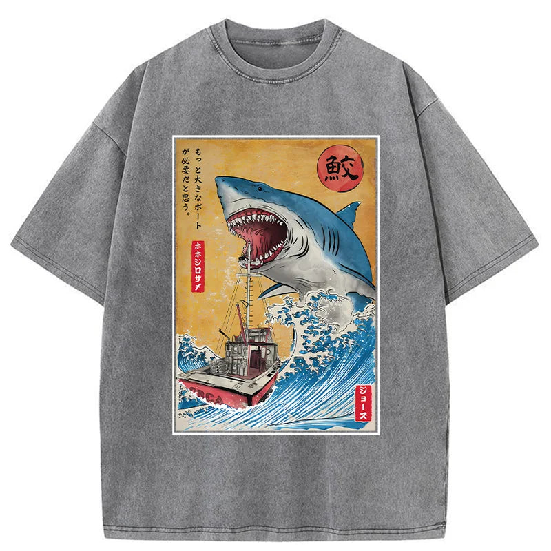 Ukiyoe Shark Japan Washed T-Shirt