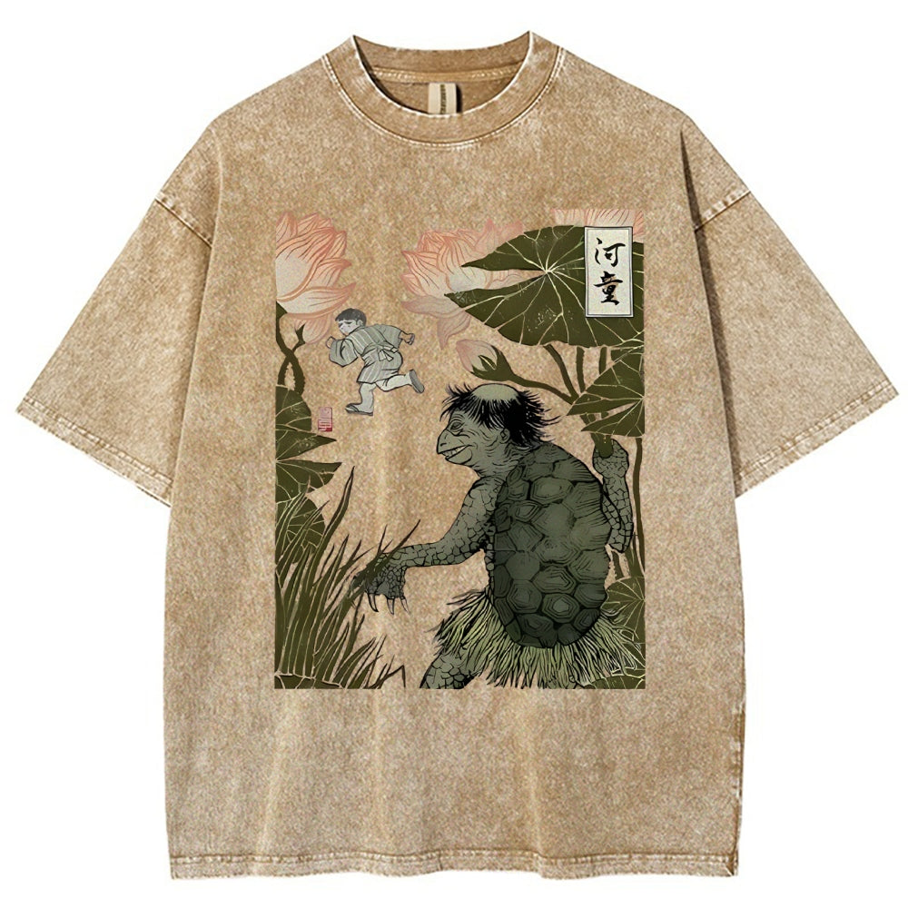 Unisex Japanese Kappa Printed Washed Tee
