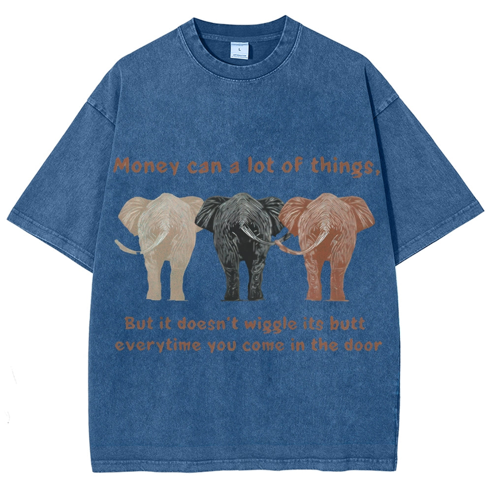 Unisex Elephant Printed Washed Tee