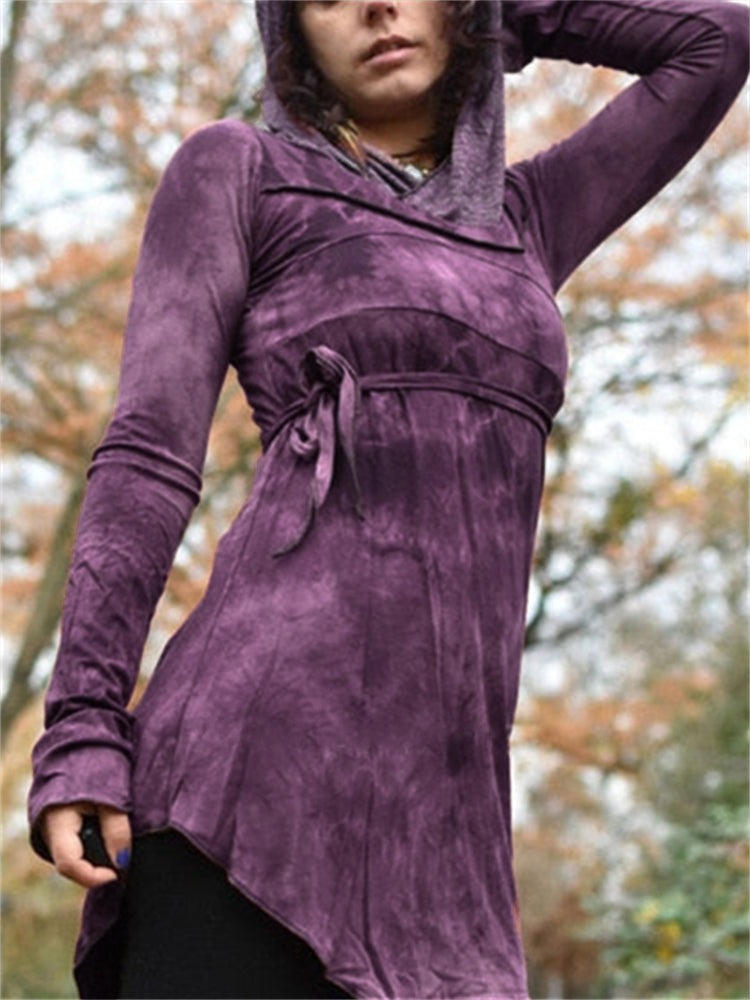 Tied Patchwork Tie Dye Hooded Tunic