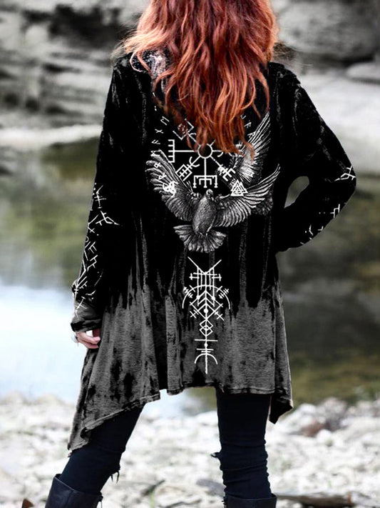 Retro Tribal Bird Viking Ethnic Graphics Long Sleeve Cardigan